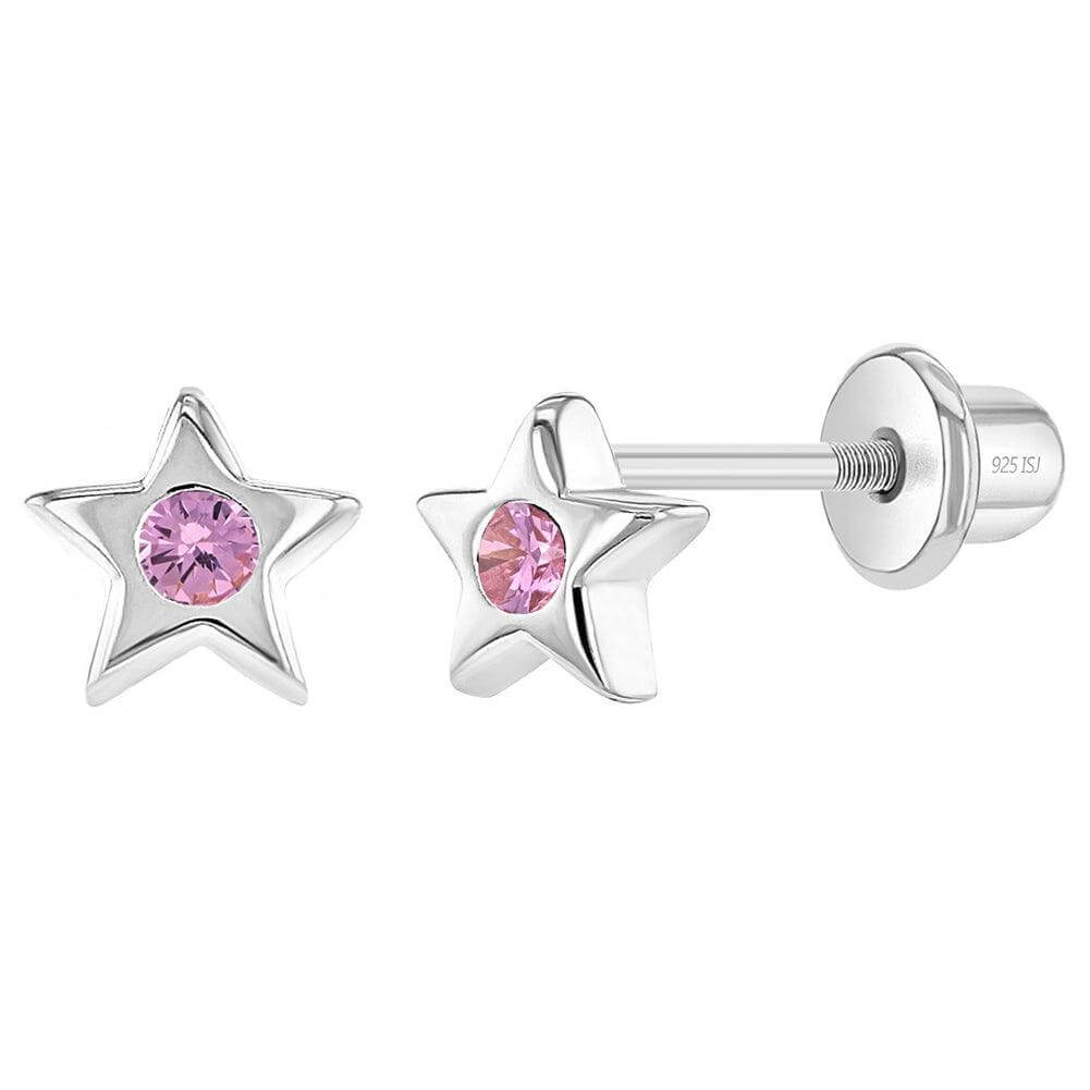 CZ Star Sterling Silver Baby Children Screw Back Earrings - Trendolla Jewelry