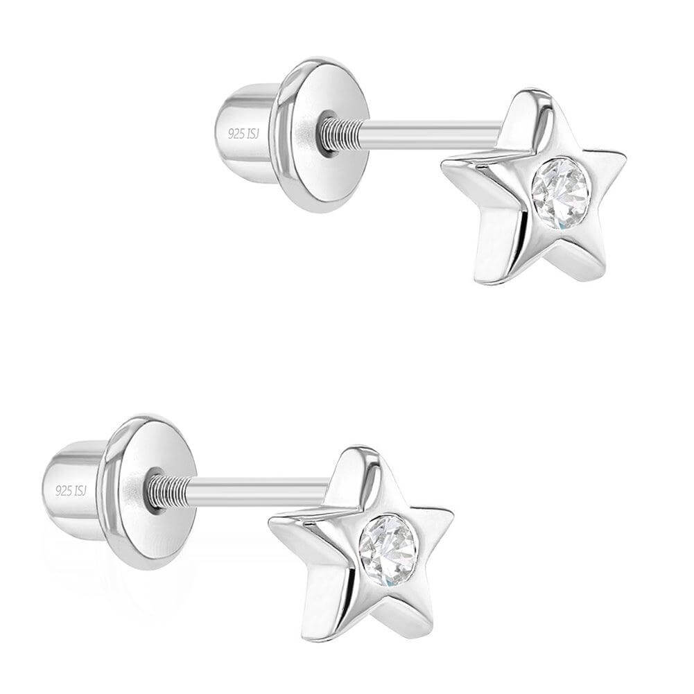CZ Star Sterling Silver Baby Children Screw Back Earrings - Trendolla Jewelry