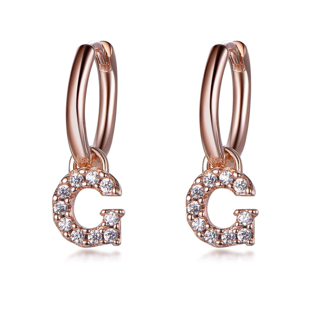 Rose Gold Initial Dangle Hoop Earrings with Charm Personalized Letters - Trendolla Jewelry