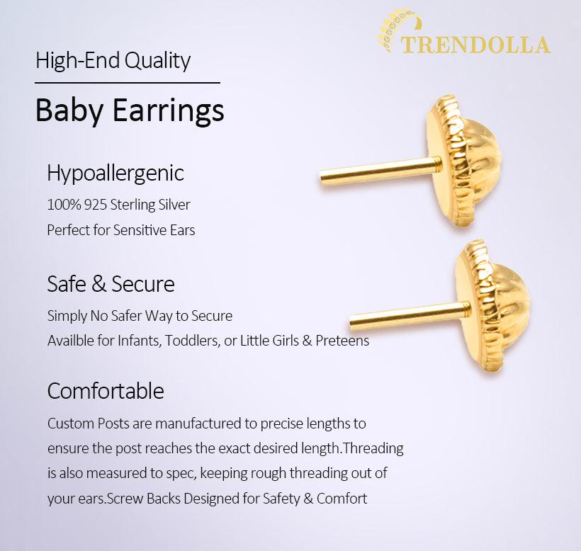 Sparking CZ Stars Sterling Silver Baby Children Screw Back Earrings - Trendolla Jewelry