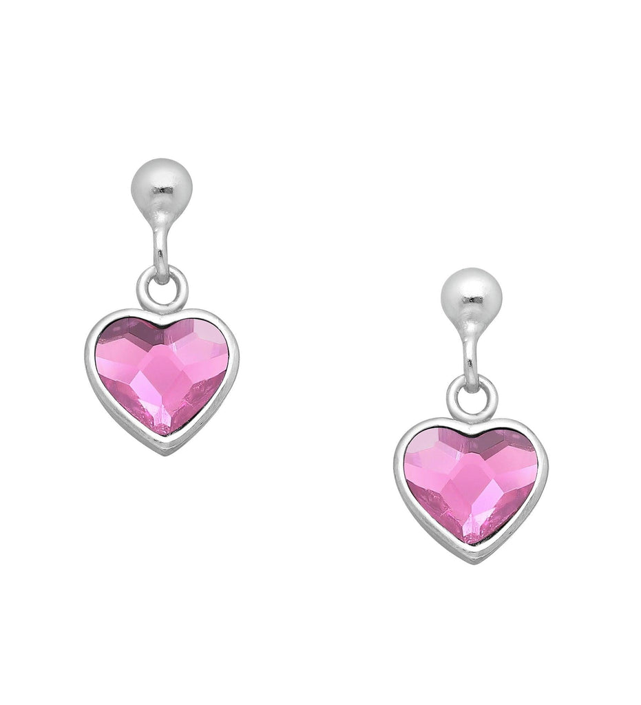 Sterling Silver Swarovski Fuchsia Pink Very Special Heart Baby Children Earrings - Trendolla Jewelry