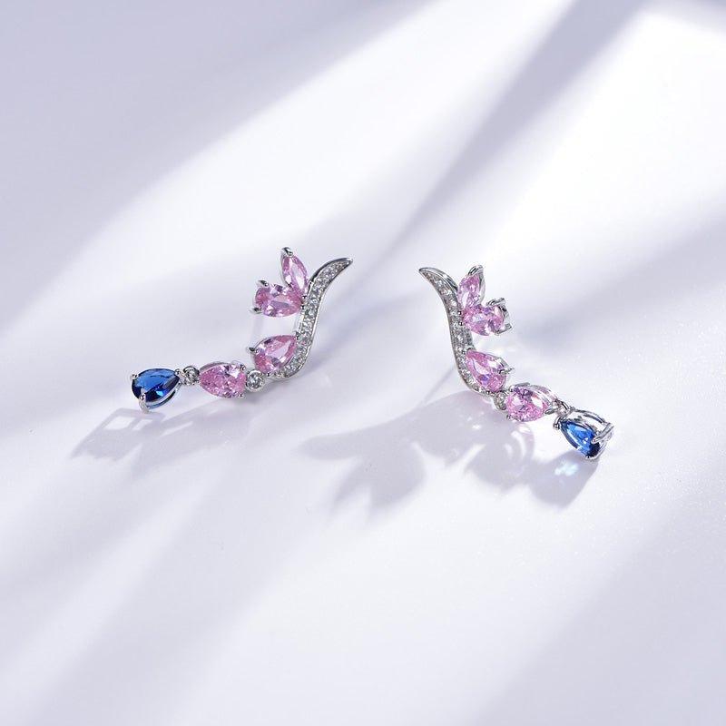 Two Tone Pink and Aquamarine Blue Drop Earrings In Sterling Silver - Trendolla Jewelry